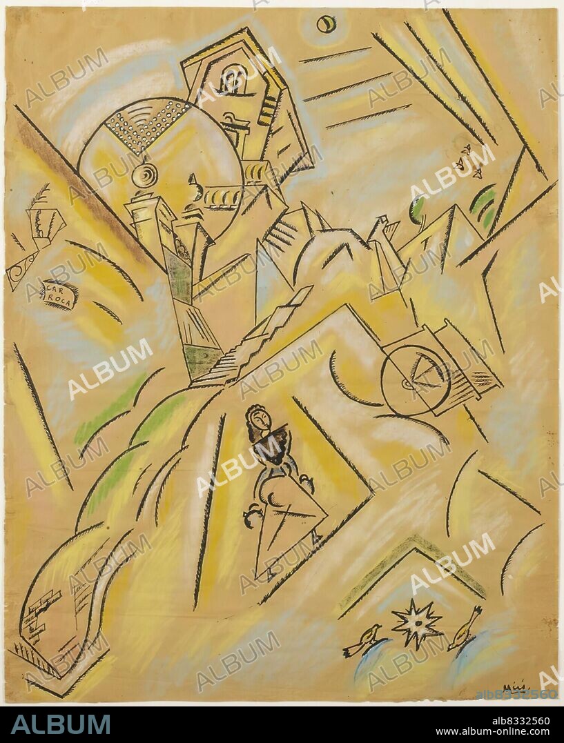 Joan Miró/ Calle de Pedralbes, 1917. Pastel, tinta china y lápiz grafito sobre papel. 55,6 x 44,3 cm.