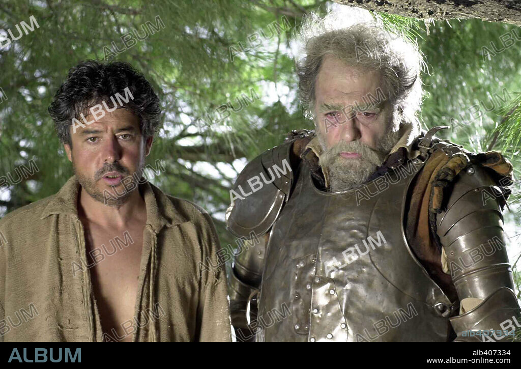 CARLOS IGLESIAS y JUAN LUIS GALIARDO en EL CABALLERO DON QUIJOTE, 2002, dirigida por MANUEL GUTIERREZ ARAGON. Copyright GONAFILM.