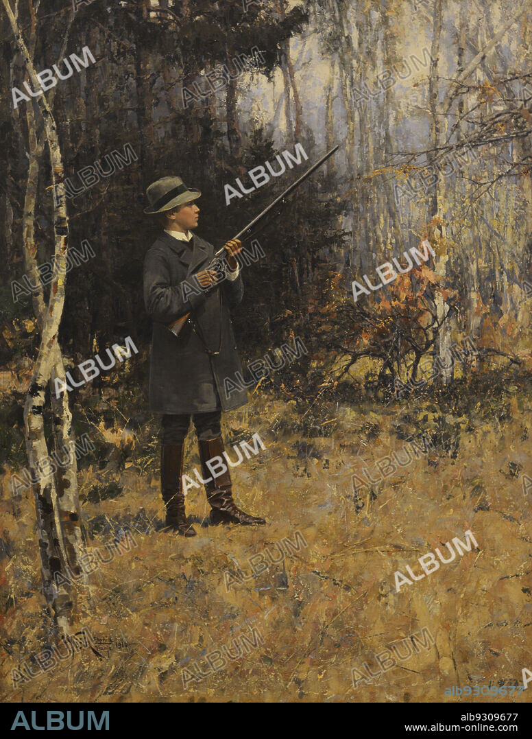 JAROSLAV VESIN (1860-1915). CZECH PAINTER ACTIVE IN BULGARIA.. Kiril of Bulgaria (1895-1945). Prince of Preslav. Son of Ferdinand I of Bulgaria. Prince Kiril Hunting in Vrana Park, 1910, by Jaroslav Vesin (1860-1915). Part of the collection of Tsar Ferdinand I. National Art Gallery. Sofia. Bulgaria.