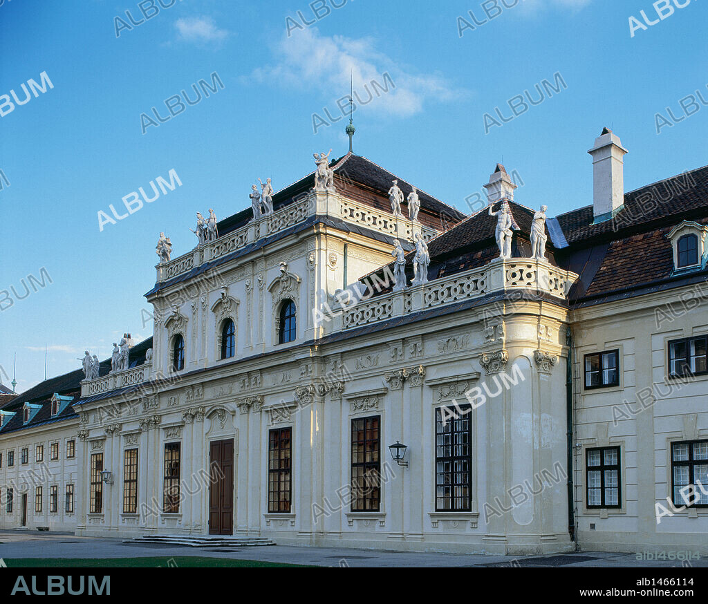 Baroque Art. Belvedere Palace (Lower Belvedere) (1714-1716). Erected by the Austrian architect Johann Lukas von Hildebrandt (1668-1745). Facade.  Vienna. Austria.