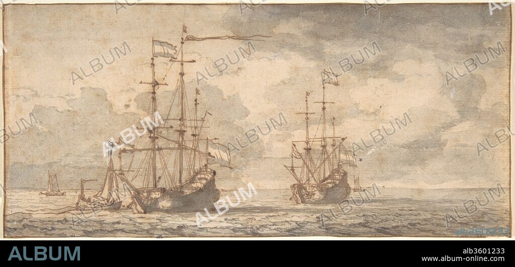 Dutch Ships at Anchor. Artist: Willem van de Velde II (Dutch, Leiden 1633-1707 London). Dimensions: sheet: 3 7/8 x 8 1/2 in. (9.8 x 21.6 cm). Date: mid-17th-early 18th century.