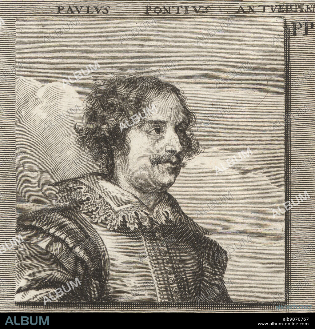Paulus Pontius, Flemish engraver and painter from Antwerp, 1603-1658. A leading engraver connected with Peter Paul Rubens, Anthony van Dyck and Jacob Jordaens. Paulus Pontius Antverpien. Copperplate engraving after an illustration by Joachim von Sandrart from his LAcademia Todesca, della Architectura, Scultura & Pittura, oder Teutsche Academie, der Edlen Bau- Bild- und Mahlerey-Kunste, German Academy of Architecture, Sculpture and Painting, Jacob von Sandrart, Nuremberg, 1675.