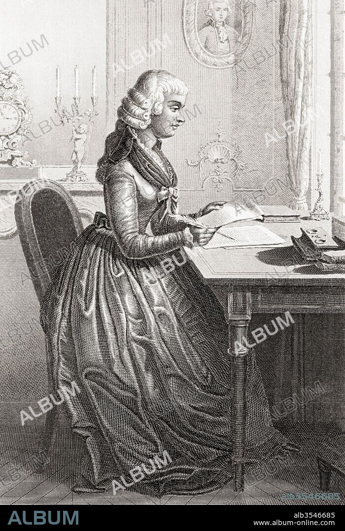 Madame Roland née Marie-Jeanne Phlippon, aka Jeanne Manon Roland, 1754 – 1793, was, together with her husband Jean-Marie Roland de la Platière, a supporter of the French Revolution and influential member of the Girondist faction. From Galerie Historique de la Révolution Française, published c.1869.