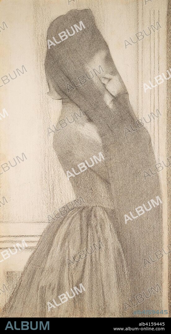 The Veil. Fernand Khnopff; Belgian, 1858-1921. Date: 1882-1892. Dimensions: 400 × 210 mm. Charcoal and graphite with stumping on ivory wove paper, laid down on wood pulp board. Origin: Belgium.