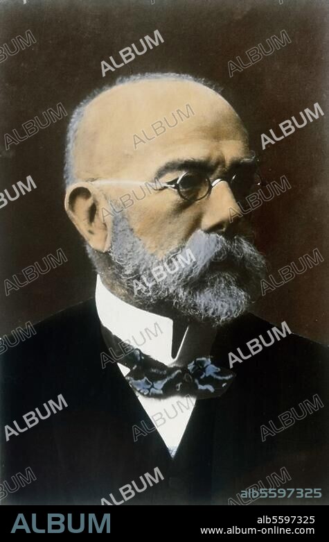 Koch, Robert Mediziner und Bakteriologe (Nobelpreis für Medizin 1905), Clausthal 11.12.1843 - Baden-Baden. 27.5.1910. Porträtaufnahme (koloriert), um 1900.