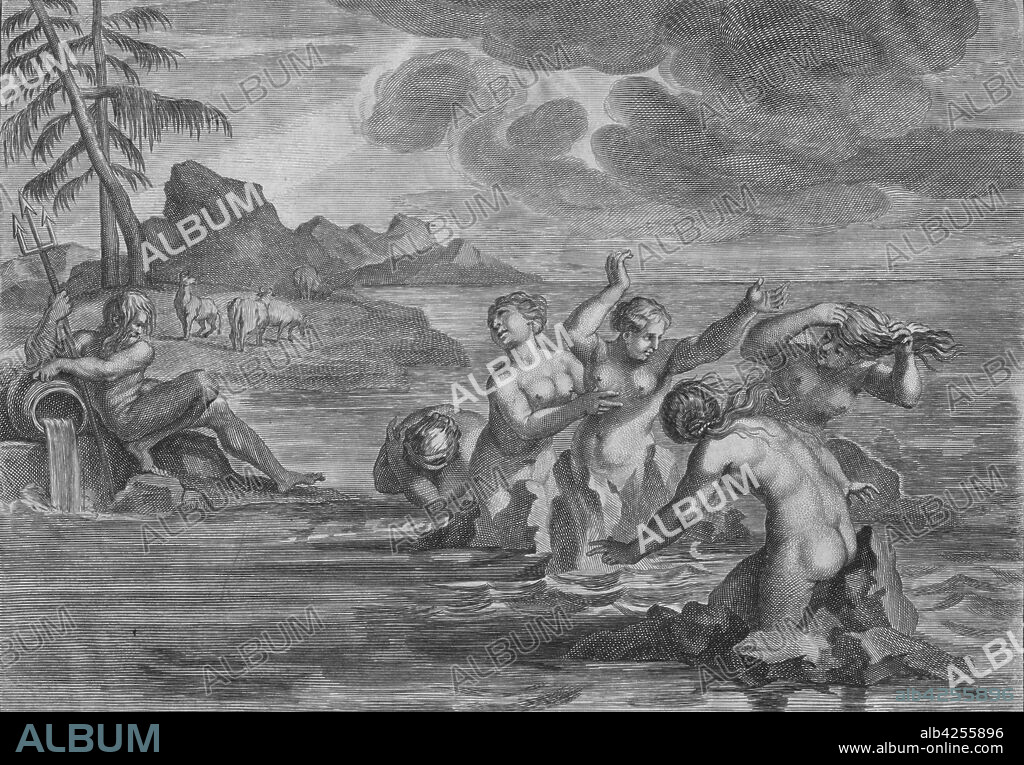 MARTIN BOUCHE. 'The Cerastae changed into Bulls, & the Propoetides into Rocks', c1683. A scene from Ovid's "Metamorphoses".