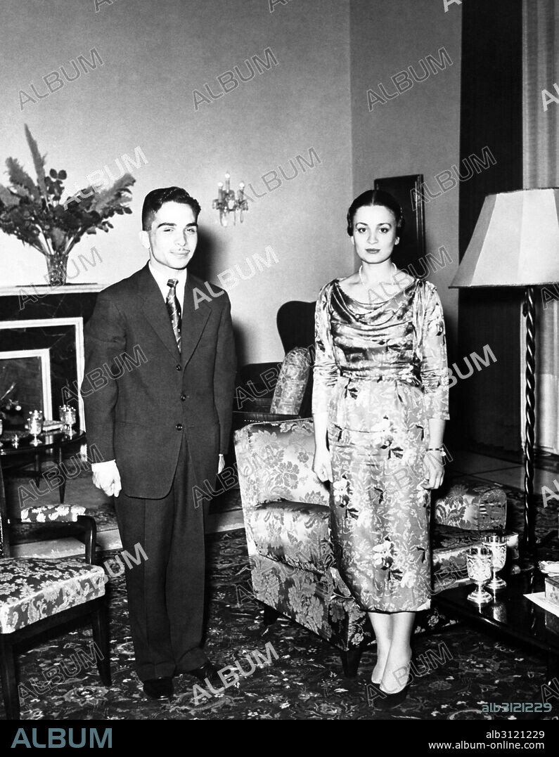 Pre-Wedding photograph of King Hussein of Jordan and Princess Dina bint 'Abdul-Hamid. Dated 1955.