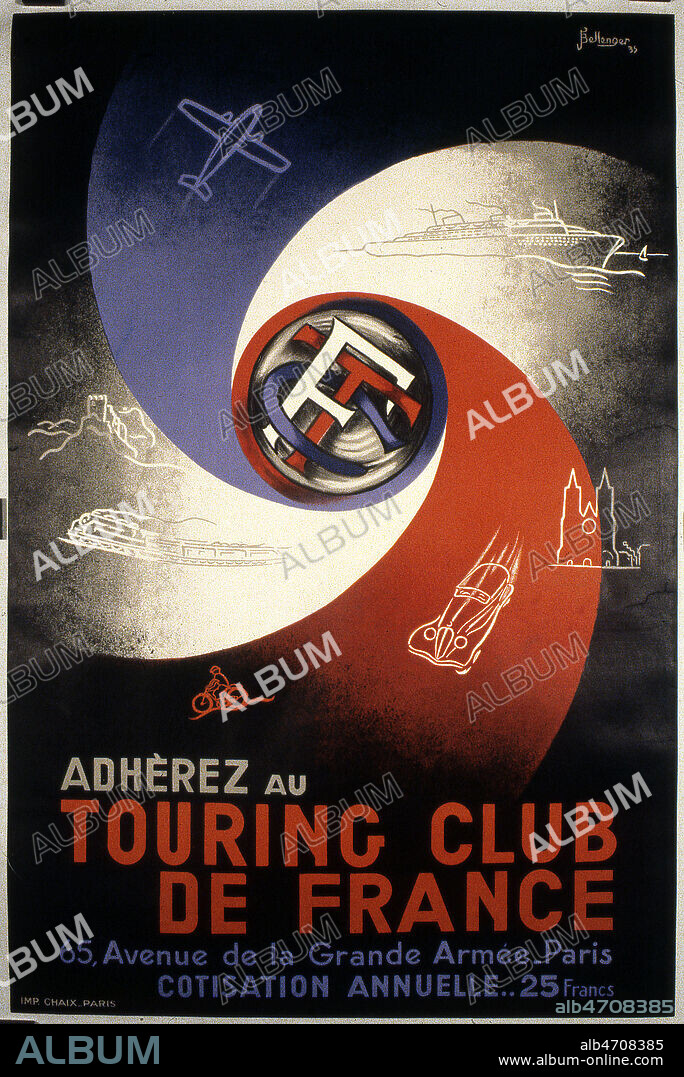 Affiche pour le Touring Club de France par Jacques BELLENGER (1909-1985=ADAGP) en 1935. Credit photographie Bouquignaud/Kharbine Tapabor.