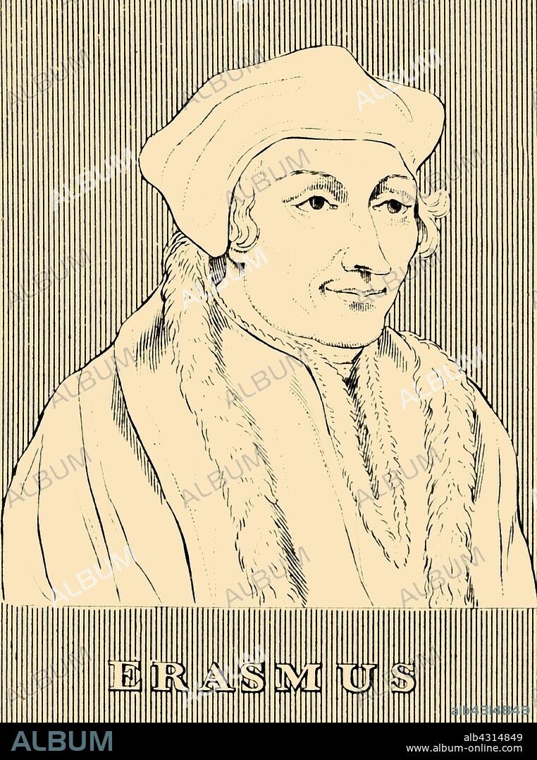'Erasmus', (1466-1536), 1830. Desiderius Erasmus Roterodamus (1466-1536)  Dutch philosopher and Christian humanist considered ta great scholar of the northern Renaissance. From "Biographical Illustrations", by Alfred Howard. [Thomas Tegg, R. Griffin and Co., J. Cumming, London, Glasgow and Dublin, 1830].