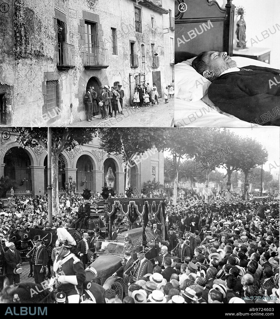 Agosto 1917. El fallecimiento del Prat de la Riba - 1. Casa donde Nacio y Murio el presidente de la mancomunidad Catalana  2. Prat de la riba en su lecho de muerte  3. Llegada A Barcelona del féretro para ser expuesto en la diputación Provincial.