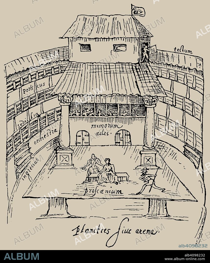 ARNOLDUS BUCHELIUS (BUCHEL) (AERNOUT VAN). Swan Theatre in 1596 (from Johannes de Witt's Observationes Londinienses).