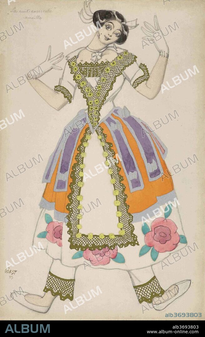 LEON BAKST. Costume design for the Ballet La Nuit ensorcelée by F. Chopin and L. Aubert.