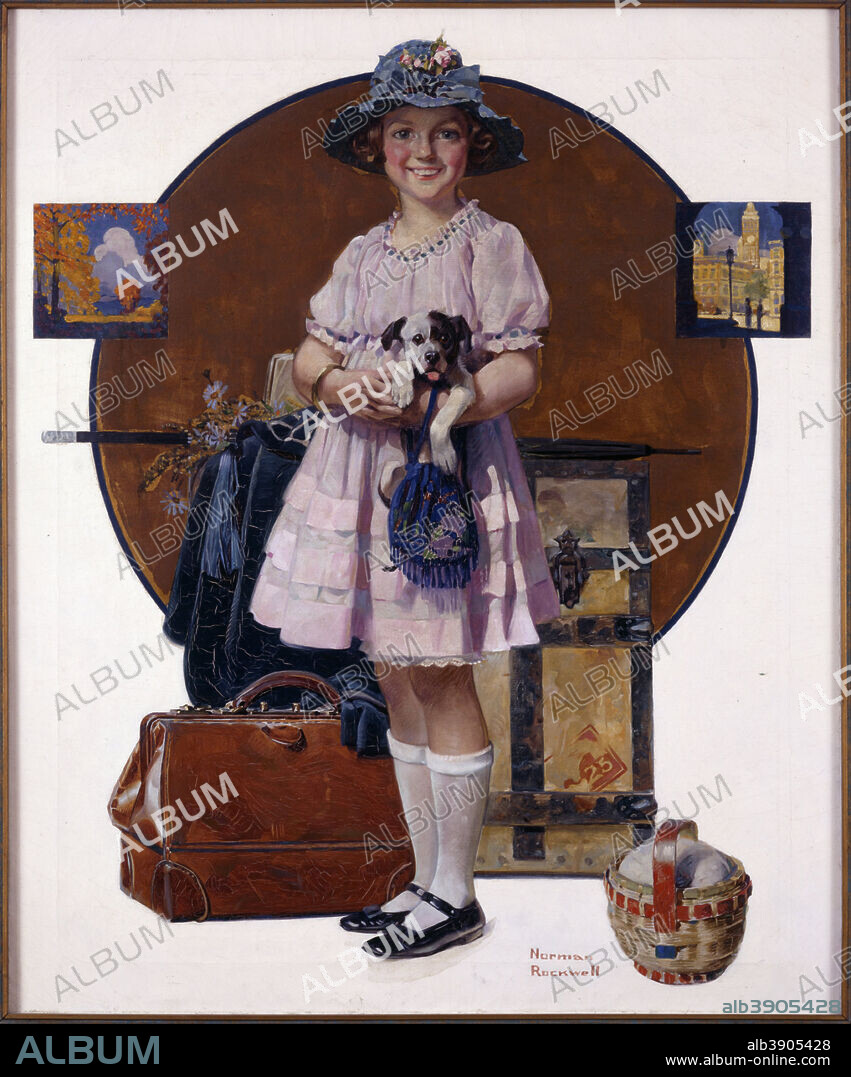NORMAN ROCKWELL. Vacation's Over (Girl Returning from Summer Trip ). Date/Period: 1921. Painting. Oil on canvas. Height: 762 mm (30 in); Width: 635 mm (25 in).