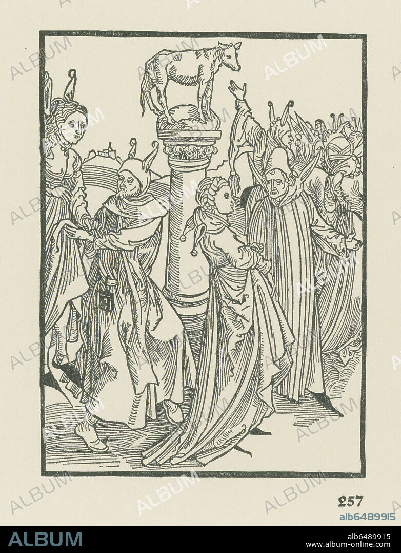 ALBRECHT DÜRER. Von dantzen (Vom Tanzen). Illustration to "Das Narrenschiff" by Sebastian Brant. Published by Johann Bergmann von Olpe, Basel, 11 February 1494. Woodcut, 116 x 84mm. (fol.K3v., Chapter 61).
