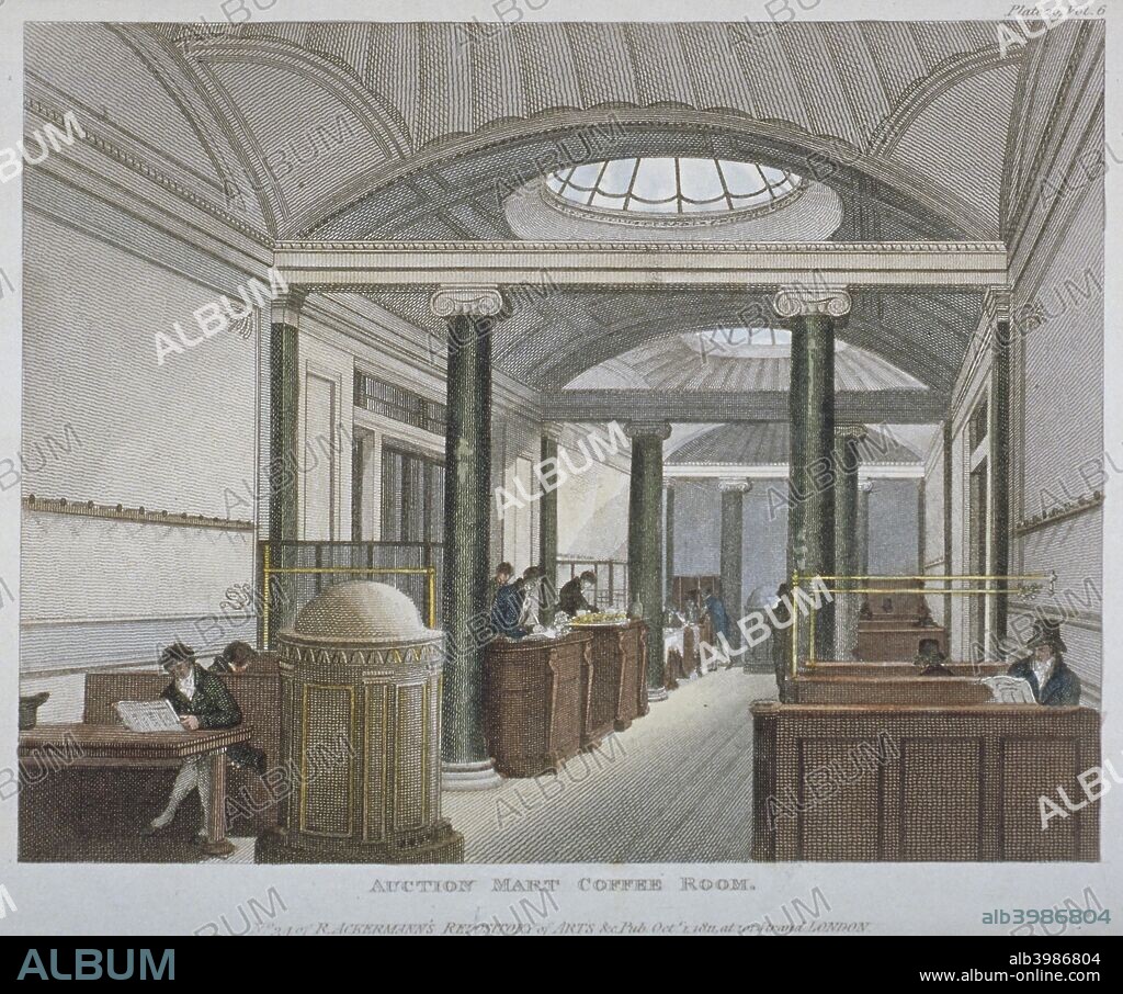 Interior view of the coffee room at the Auction Mart, Bartholomew Lane, City of London, 1811.