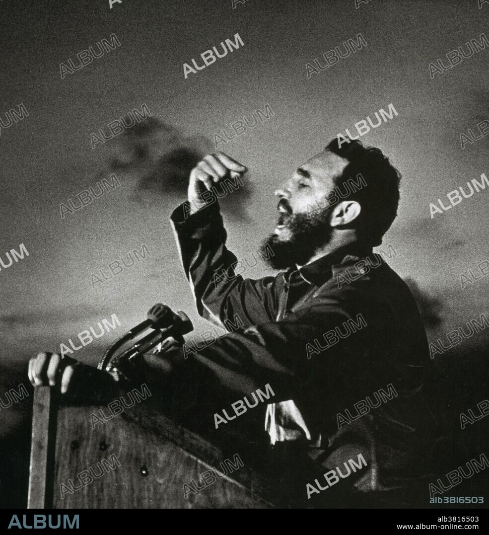Fidel Alejandro Castro Ruz (born August 13, 1926) is a Cuban politician and revolutionary who served as Prime Minister of the Republic of Cuba from 1959 to 1976 and then President from 1976 to 2008. Under his administration Cuba became a one-party socialist state; industry and business were nationalized, and state socialist reforms were implemented throughout society. Castro took a key role in the Cuban Revolution by leading the Movement in a guerrilla war against Batista's forces from the Sierra Maestra. After Batista's overthrow in 1959, Castro assumed military and political power. Following the Soviet Union's dissolution in 1991, Castro led Cuba into its "Special Period" and embraced environmentalist and anti-globalization ideas. In 2006 he transferred his responsibilities to Vice-President RaÃºl Castro, who formally assumed the presidency in 2008. Castro is a controversial and divisive world figure. He is decorated with various international awards, and his supporters laud him as a champion of socialism, anti-imperialism, and humanitarianism, whose revolutionary regime secured Cuba's independence from American imperialism. Conversely, critics view him as a totalitarian dictator whose administration oversaw multiple human-rights abuses, an exodus of more than one million Cubans, and the impoverishment of the country's economy. No photographer credited, undated.