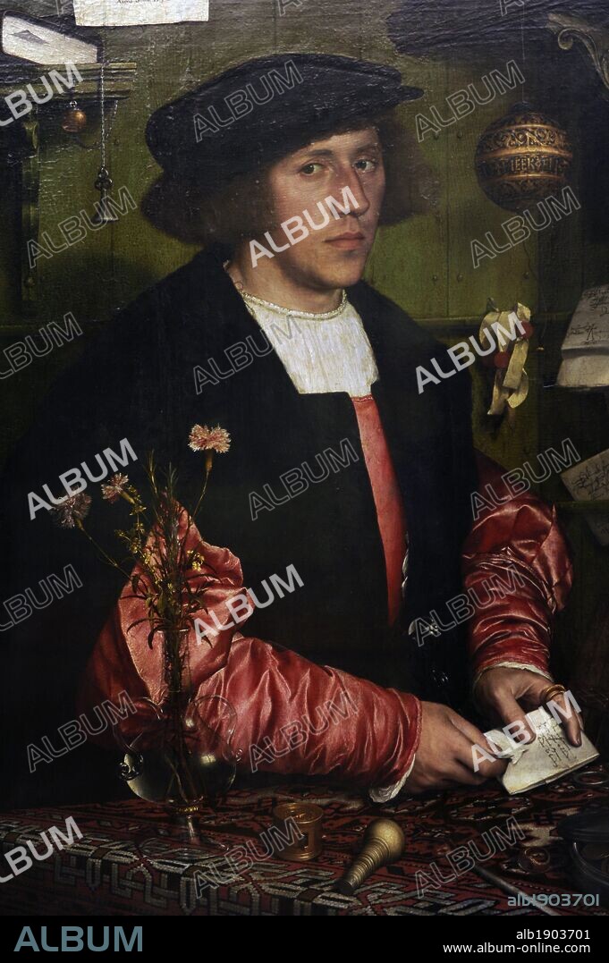 HANS HOLBEIN DER JÜNGERE. Renaissance Art. Germany. Hans Holbein the Younger (c. 1497-1543). German artist and printmaker who worked in a Northern Renaissance style. Portrait of the Merchant Georg Gisze, 1532. Oil and tempera on oak. Berlin State Museums. Germany.