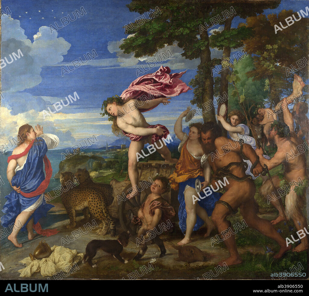 TIZIAN. Bacchus and Ariadne. Date/Period: From 1520 until 1523. Painting. Oil on canvas. Height: 176.5 cm (69.4 in); Width: 191 cm (75.1 in).