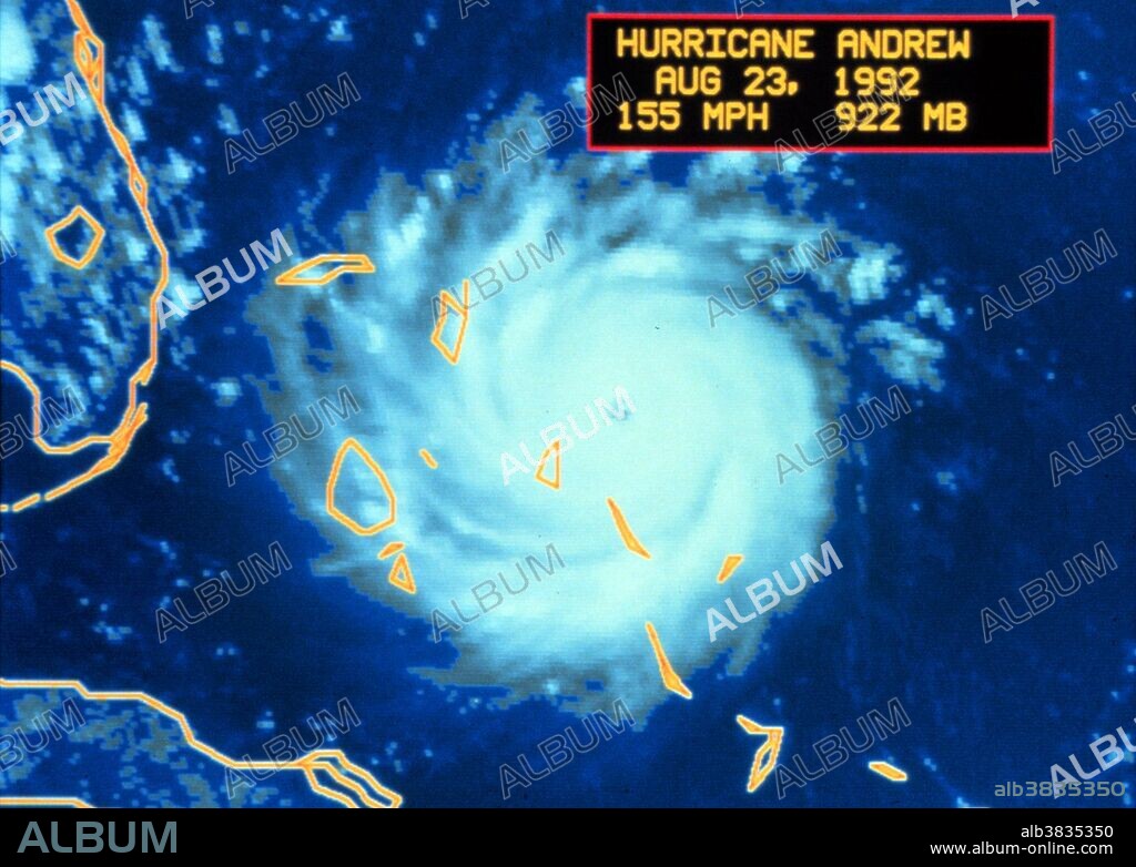 Hurricane Andrew-visible satellite image taken by METEOSAT 3. This picture depicts Andrew during period of maximum intensity over Bahamas August 23, 1992. Hurricane Andrew was the third Category 5 hurricane to make landfall in the United States, after the Labor Day Hurricane of 1935 and Hurricane Camille in 1969. Andrew was the first named storm and only major hurricane of the otherwise inactive 1992 Atlantic hurricane season. Andrew caused $26.5 billion in damage (1992 USD, $41.5 billion 2011 USD), with most of that damage cost in south Florida, which it struck at Category 5 strength. Its central pressure ranks as the fourth-lowest in U.S. landfall records. Andrew was the costliest Atlantic hurricane in U.S. history prior to Hurricane Katrina in 2005. It was also surpassed by Hurricane Ike in 2008.