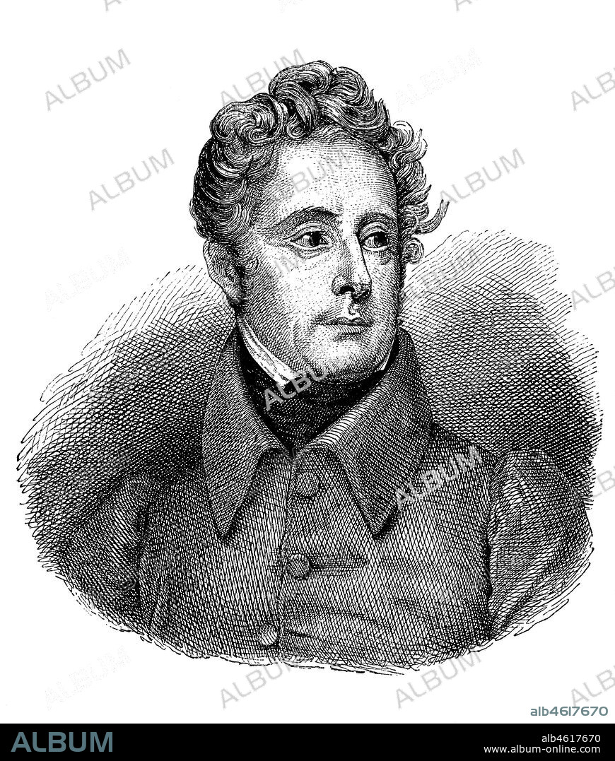 Alphonse Marie Louise Prat de Lamartine (1790-1869), noble, escritor, poeta y político francés. Grabado de 1913.