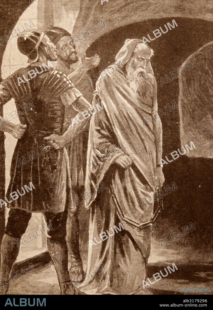 Painting depicting the Martyrdom of Origen (185-254) a scholar and early Christian theologian who was born and spent the first half of his career in Alexandria.