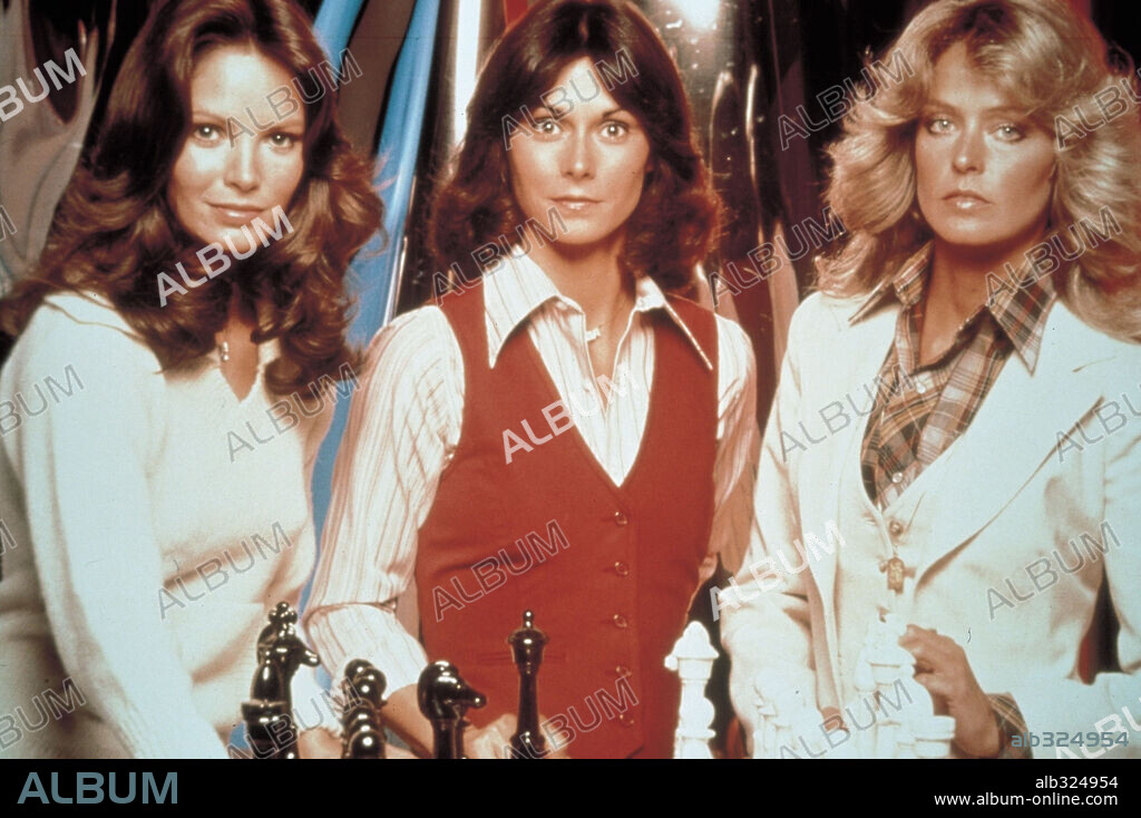 FARRAH FAWCETT, JACLYN SMITH and KATE JACKSON in CHARLIE'S ANGELS, 1976, directed by IVAN GOFF. Copyright SPELLING-GOLDBERG PRODUCTIONS.