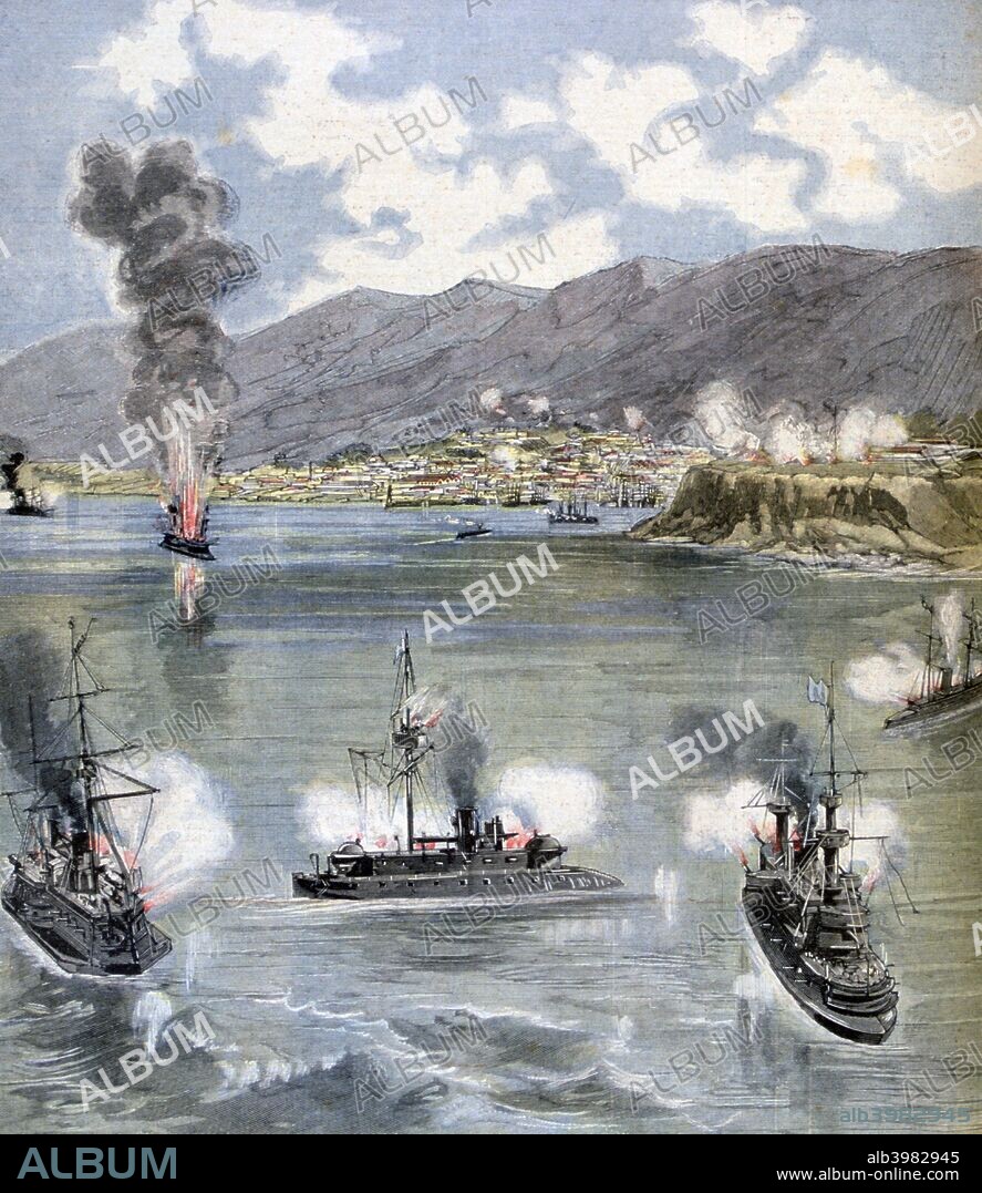 The attack on Valparaiso, the Chilean Revolution, 1891. A print from a supplement to the Le Petit Journal, 13th June 1891.