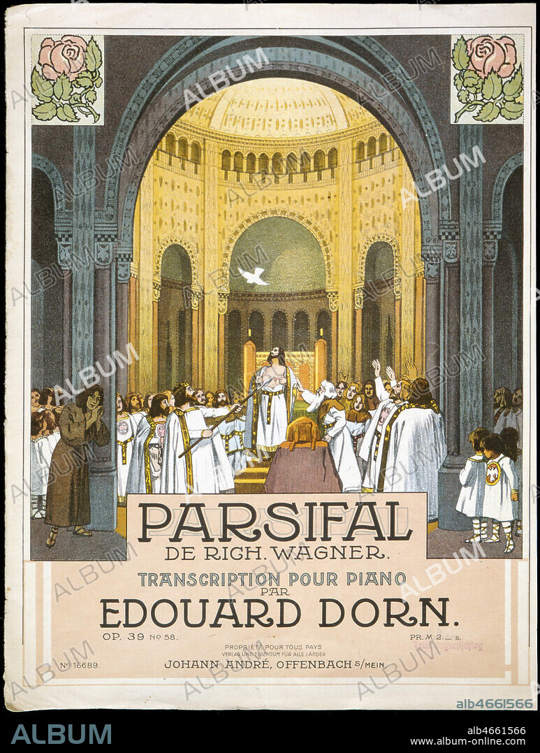 Parsifal de Richard WAGNER (1813-1883). Transcription pour piano par Edouard DORN. Couverture de partition. Credit : Collection KHARBINE-TAPABOR.