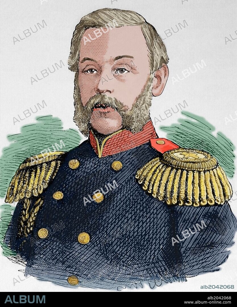 Dmitry Milyutin (1816-1912). Russian Field Marshal and Minister of War. Engraving in Spanish and American Illustration, 1877. Colored.