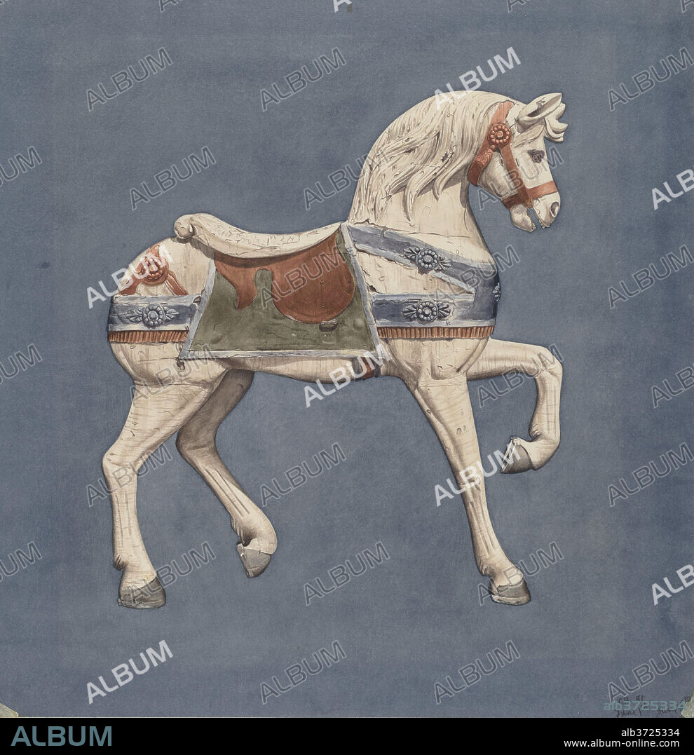 HENRY MURPHY. Carousel Horse. Dated: 1935/1942. Dimensions: overall: 37 x 35.6 cm (14 9/16 x 14 in.)  Original IAD Object: 60" long. Medium: watercolor and graphite on paper.
