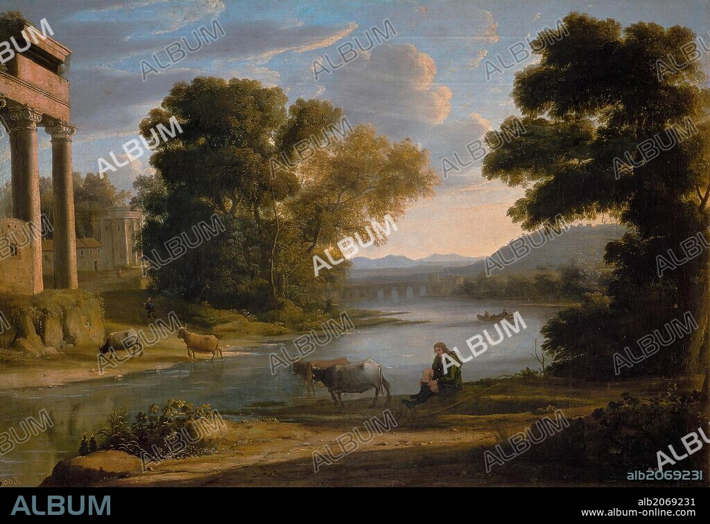 CLAUDE LORRAIN. Claudio de Lorena / 'El vado', Hacia 1644, Escuela Francesa, Óleo sobre lienzo, 68 cm x 99 cm, P02257.