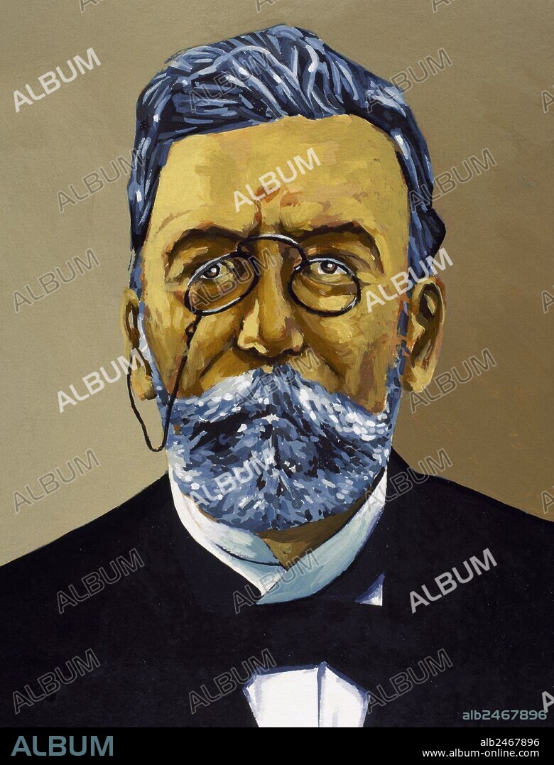 GUIMERA, Angel (Santa Cruz deTenerife, 1849-Barcelona,1924). Dramaturgo y poeta. Su obra dramática, siempre escrita en lengua catalana, refleja el romanticismo histórico. Acuarela.