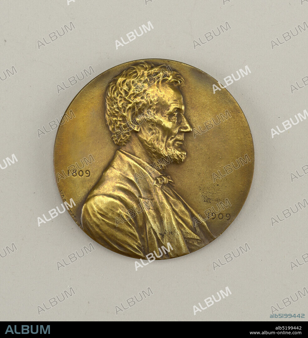 Medal, Victor David Brenner, American, b. Lithuania, 1871 - 1924, Engraved bronze, Circular form; obverse: bust of Abraham Lincoln facing right flanked by engraved dates, 1809 / 1909; reverse: eagle on rock over sea; in field: 'PRESERVE PROTECT / DEFEND'., USA, 1906, numismatics, Decorative Arts, Medal.