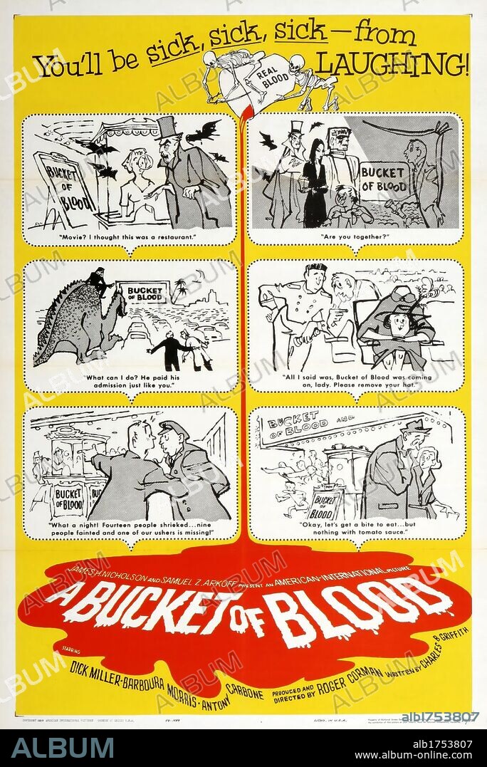 Poster of A BUCKET OF BLOOD, 1959, directed by ROGER CORMAN. Copyright ALTA VISTA PRODUCTIONS.