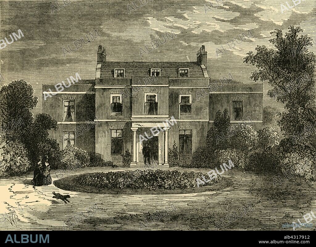 'Earl's Court House (Formerly John Hunter's House)', c1876. John Hunter (1728-1793) purchased Earl's Court House in 1764 and lived here until his death, the house became a private asylum for young ladies with ?nervous? disorders and was demolished in 1886.  From "Old and New London: A Narrative of Its History, Its People, and Its Places. The Western and Northern Studies", by Edward Walford. [Cassell, Petter, Galpin & Co., London, Paris & New York].