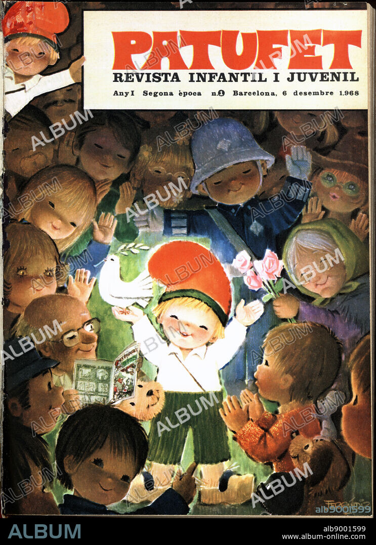 JOAN FERRÁNDIZ CASTELLS. Catalunya. Portada de la revista infantil y juvenil Patufet, número 1, segunda época. Barcelona, diciembre de 1968. Dibujo de Joan Ferrándiz Castells (1919-1997).