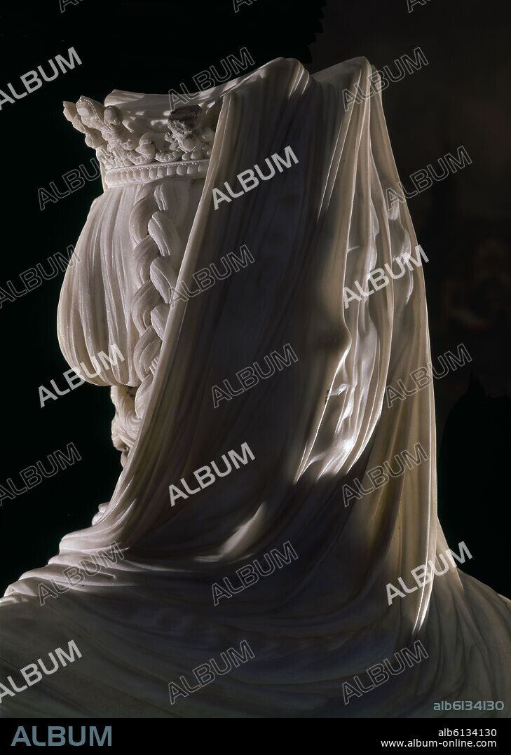 CAMILLO TORREGGIANI. DETALLE DE LA ESCULTURA DE ISABEL II VELADA - SIGLO XIX - MARMOL DE CARRARA - 65x57x47,5.