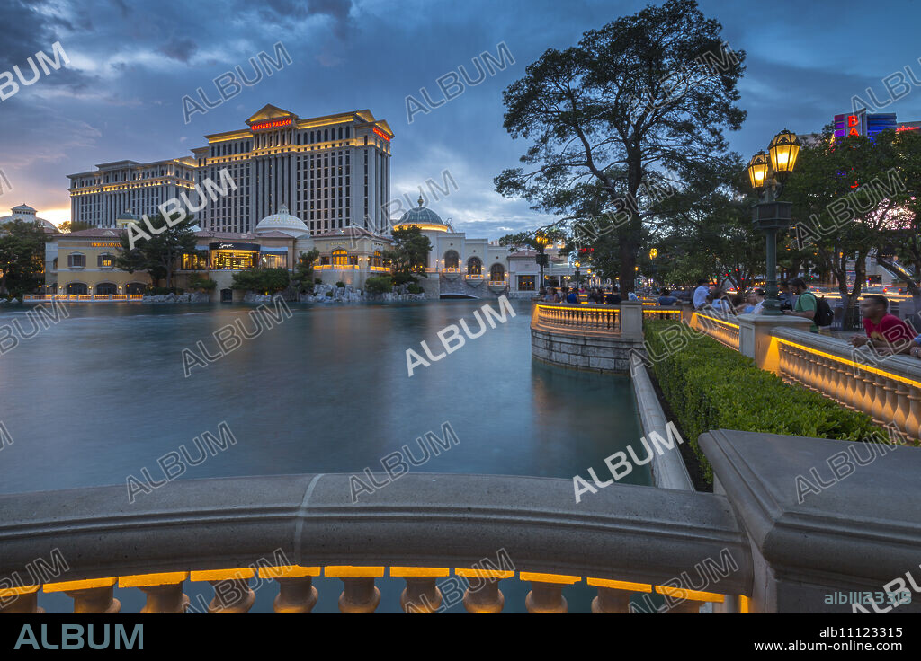 View of Caesars Palace at dusk, The Strip, Las Vegas Boulevard, Las Vegas, Nevada, United States of America, North America.