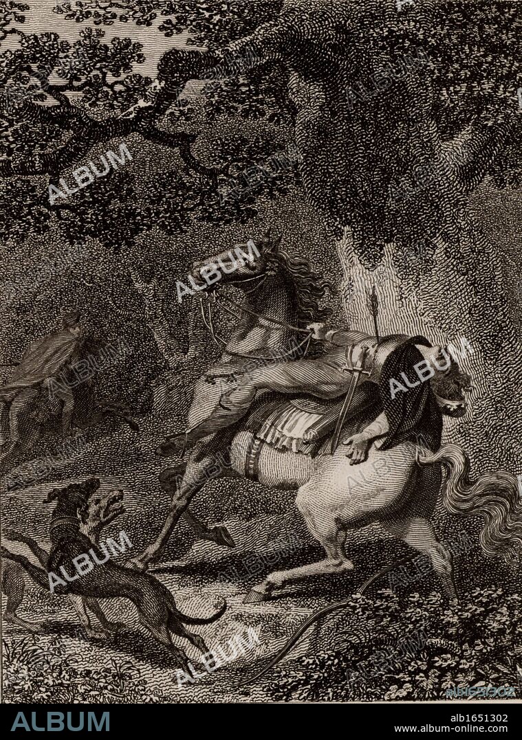 William II called Rufus (the Red) (1056-1100), second surviving son of William I , king of  England from 1087.  Cruel and rapacious, he was an unpopular monarch.   He was killed by an arrow at Brokenhurst in the New Forest. From "The Imperial History of England" by Theophilus Camden (London, 1832). Engraving.   (Photo by: Universal History Archive/UIG via Getty Images).