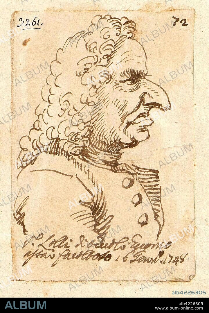 PIER LEONE GHEZZI. 'Caricature Head of a Man in a Wig'. Italy, 1748. Dimensions: 9,7x6,5 cm.