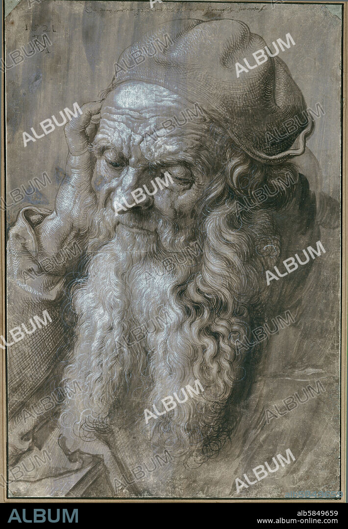 ALBERTO DURERO. Old Man-Study for a saint. Brush drawing on brown paper (1521).