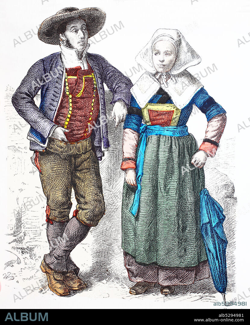 National costume, clothes, history of the costumes, national costume in Brittany, France, in 1880, Volkstracht, Kleidung, Geschichte der Kostüme, Tracht in der Bretagne, Frankreich, 1880.