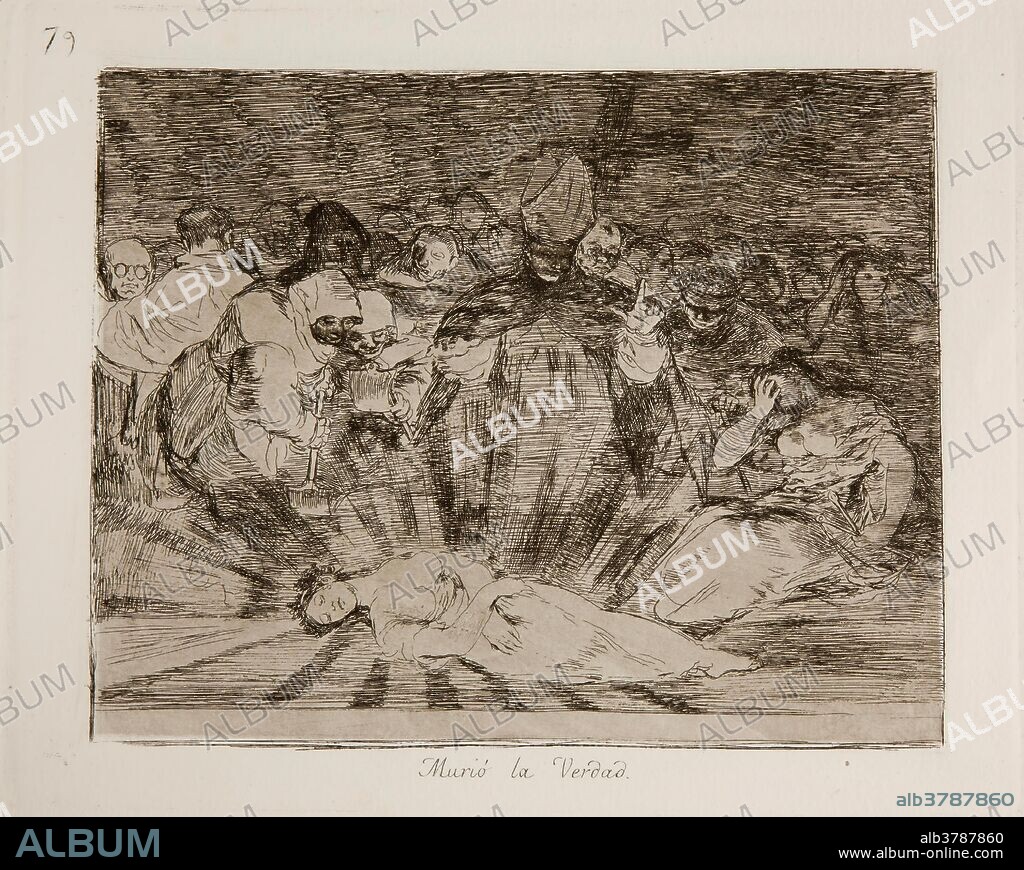 Francisco de Goya y Lucientes / 'Murió la Verdad. Desastres de la guerra, 79'. 1814 - 1815. Aguafuerte, Bruñidor sobre papel avitelado, ahuesado, 176 x 221 mm.