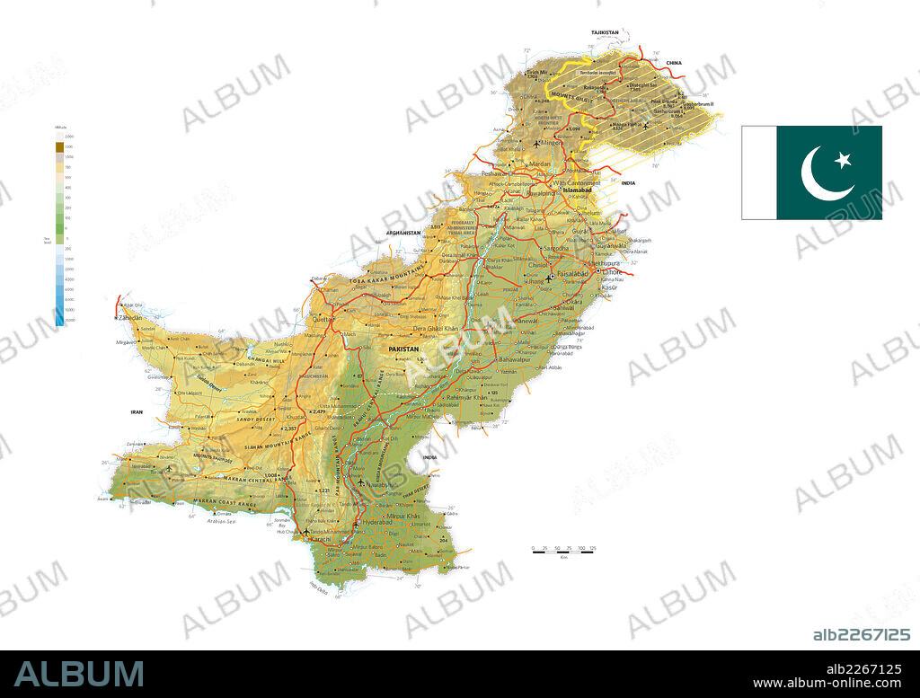 Pakistan. Mapa físico y político de Pakistán.