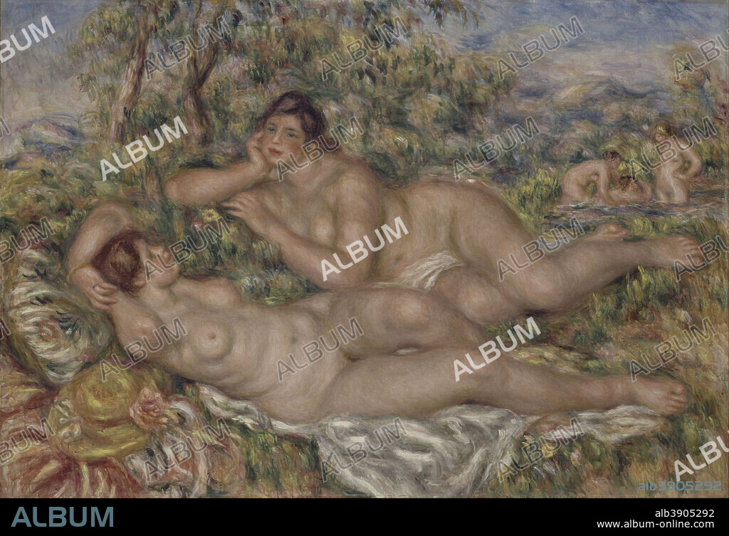 PIERRE AUGUSTE RENOIR. Les Baigneuses The Bathers. Date/Period: 1918 - 1919. Painting. Oil on canvas. Height: 1,100 mm (43.30 in); Width: 1,600 mm (62.99 in).