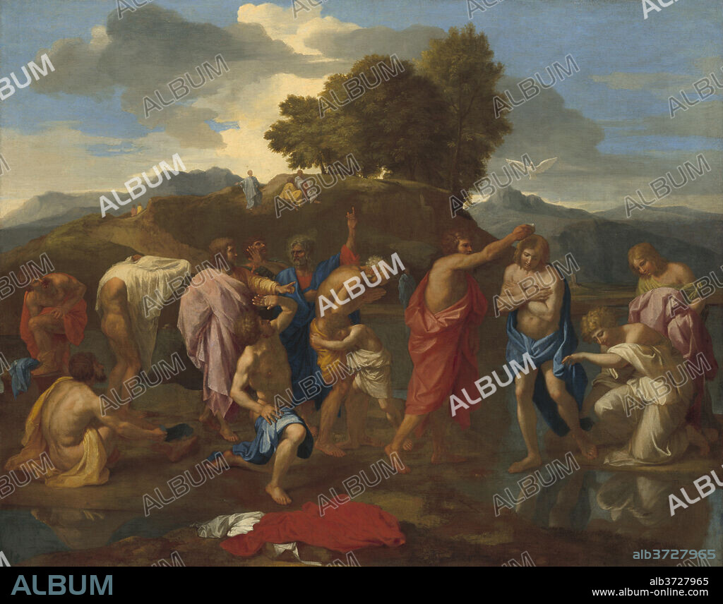 NICOLAS POUSSIN. The Baptism of Christ. Dated: 1641/1642. Dimensions: overall: 95.5 x 121 cm (37 5/8 x 47 5/8 in.)  framed: 123.8 x 149.9 x 14 cm (48 3/4 x 59 x 5 1/2 in.). Medium: oil on canvas.
