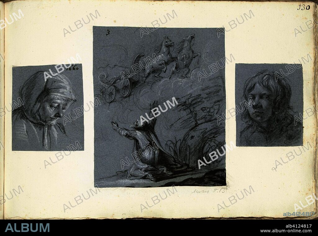 Two portraits and the ascension of Elijah. Draughtsman: Moses ter Borch. Dating: 1660 - 1661. Place: Zwolle. Measurements: h 243 mm × w 360 mm.