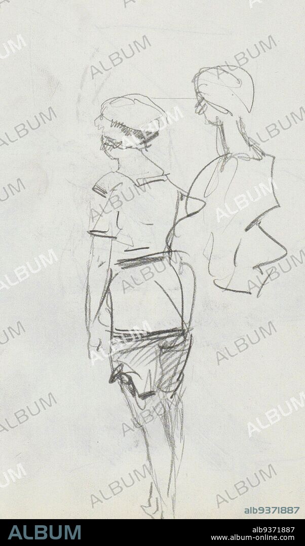 Possibly seen from the back. Sheet 4 verso from sketchbook LX with 33 sheets, Young women in swimwear, seen from the back., Isaac Israels, 1875 - 1934.