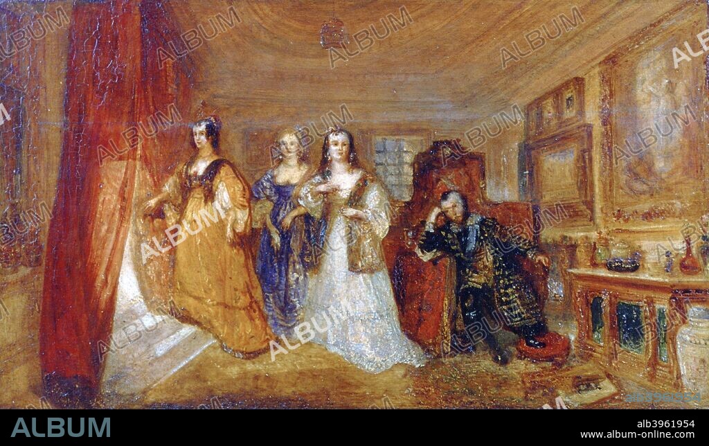 'Lucy, Countess of Carlisle, and Dorothy Percy's Visit to their Father Lord Percy, when under Attainder', c1831. Lucy Hay, Countess of Carlisle and her sister, Dorothy Percy, visiting their father, Henry Percy, 9th Earl of Northumberland. Percy was suspected of having been involved in the Gunpowder Plot, and was fined £30,000 and inprisoned in the Tower of London for 17 years. This scene shows his daughters visiting him after having secured his release. From the Tate collection, London.