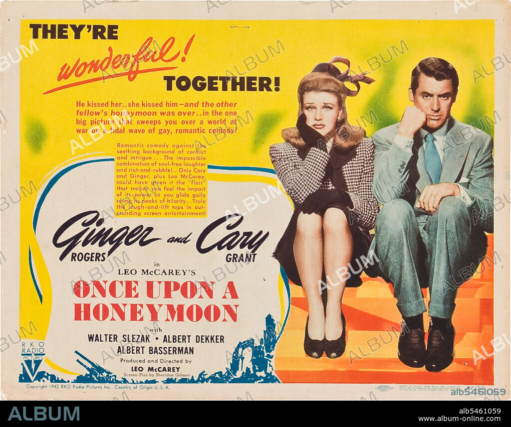 CARY GRANT and GINGER ROGERS in ONCE UPON A HONEYMOON, 1942, directed by LEO MCCAREY. Copyright RKO.
